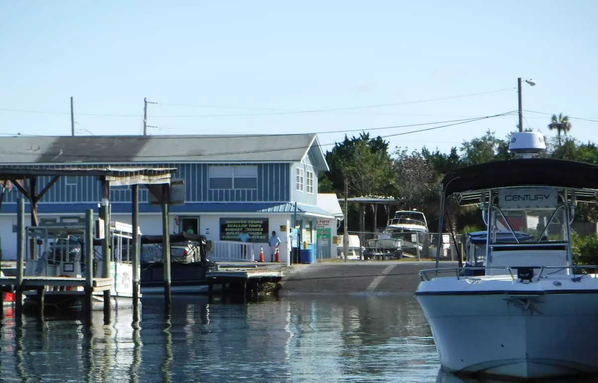 View of City's boat ramp at Pete's Pier from water