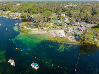 aerial view of Hunter Springs park, kayak launch on far right 